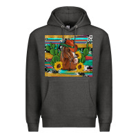 Charcoal Heather western horse cowboy hat cactus sunflowers glitter cowhide serape turq Premium Hoodie - Artiststas