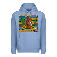 Colony Blue western horse cowboy hat cactus sunflowers glitter cowhide serape turq Premium Hoodie - Artiststas