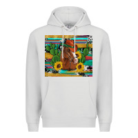 Dove Grey western horse cowboy hat cactus sunflowers glitter cowhide serape turq Premium Hoodie - Artiststas