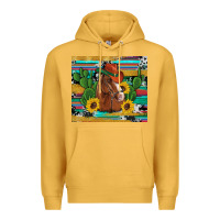 Mustard western horse cowboy hat cactus sunflowers glitter cowhide serape turq Premium Hoodie - Artiststas