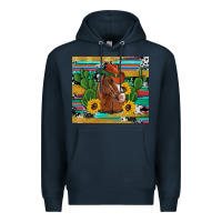 Navy western horse cowboy hat cactus sunflowers glitter cowhide serape turq Premium Hoodie - Artiststas
