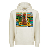 Western Horse Cowboy Hat Cactus Sunflowers Glitter Cowhide Serape Turq Premium Hoodie | Teevron