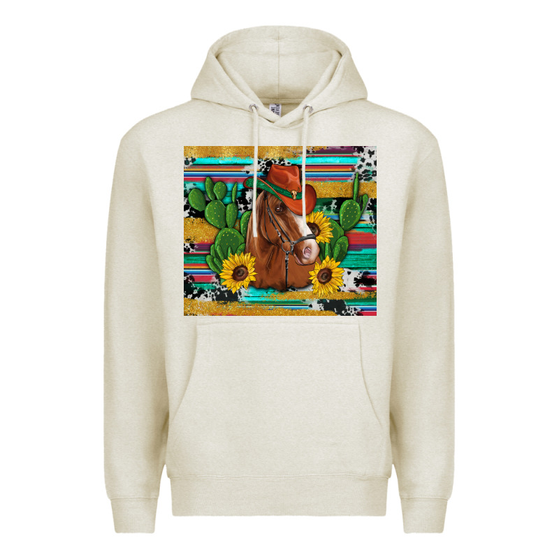 Western Horse Cowboy Hat Cactus Sunflowers Glitter Cowhide Serape Turq Premium Hoodie by Artiststas | Teevron