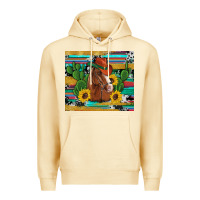 Pina Colada western horse cowboy hat cactus sunflowers glitter cowhide serape turq Premium Hoodie - Artiststas
