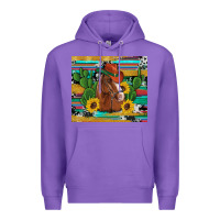 Purple western horse cowboy hat cactus sunflowers glitter cowhide serape turq Premium Hoodie - Artiststas