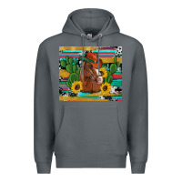 Rock western horse cowboy hat cactus sunflowers glitter cowhide serape turq Premium Hoodie - Artiststas