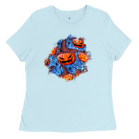 Baby Blue halloween pumpkin patch  5 Ladies Tee - BundleAndBundleShop