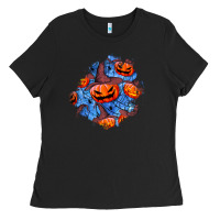 Black halloween pumpkin patch  5 Ladies Tee - BundleAndBundleShop
