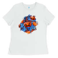 White halloween pumpkin patch  5 Ladies Tee - BundleAndBundleShop