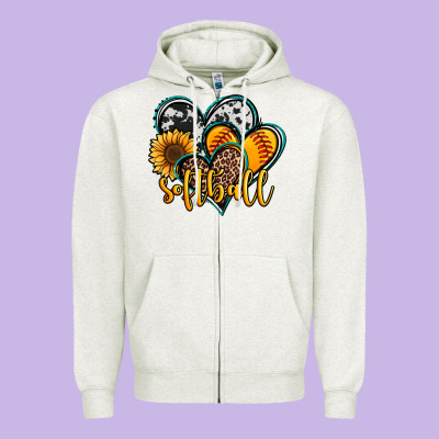 Softball Hearts Zipper Hoodie Designed By Jasminsmagicworld