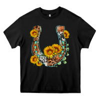 Western Leopard Cowhide Sunflowers Horseshoe Heavy Core Tee | Teevron