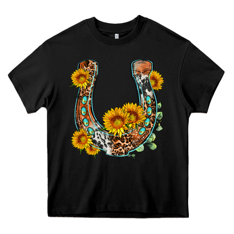 Western Leopard Cowhide Sunflowers Horseshoe Heavy Core Tee by OliviaCreatesArt | Teevron