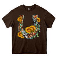Chocolate Brown western leopard cowhide sunflowers horseshoe Heavy Core Tee - OliviaCreatesArt