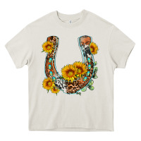 Cream western leopard cowhide sunflowers horseshoe Heavy Core Tee - OliviaCreatesArt