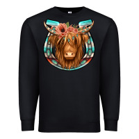 Black highland cow serape floral headband horseshoe Premium Sweatshirt - Jasminsmagicworld