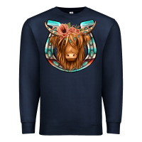 Navy highland cow serape floral headband horseshoe Premium Sweatshirt - Jasminsmagicworld