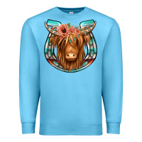 Ocean Blue highland cow serape floral headband horseshoe Premium Sweatshirt - Jasminsmagicworld