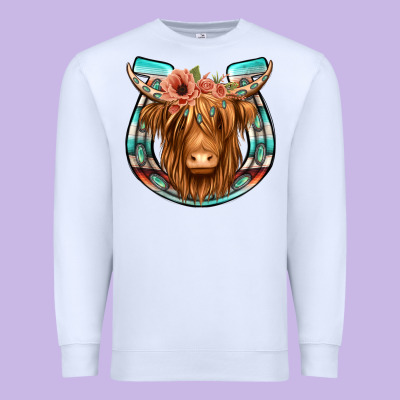 Highland Cow Serape Floral Headband Horseshoe Premium Sweatshirt Designed By Jasminsmagicworld
