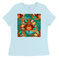 Baby Blue thanksgiving  turkey seamless pattern Ladies Tee - BundleAndBundleShop