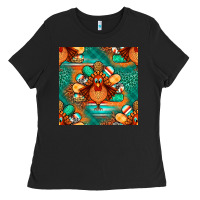 Black thanksgiving  turkey seamless pattern Ladies Tee - BundleAndBundleShop