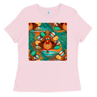 Bubblegum Pink thanksgiving  turkey seamless pattern Ladies Tee - BundleAndBundleShop