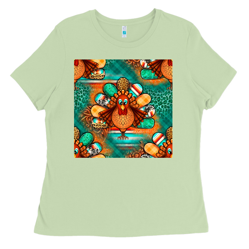 Thanksgiving  Turkey Seamless Pattern Ladies Tee by BundleAndBundleShop | Teevron