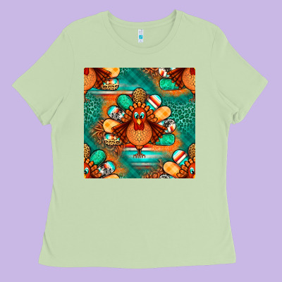 Thanksgiving  Turkey Seamless Pattern Ladies Tee Designed By Bundleandbundleshop