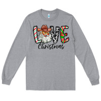 Heather Grey Love Christmas Santa Long Sleeve Tee - CowhideDigitalArt
