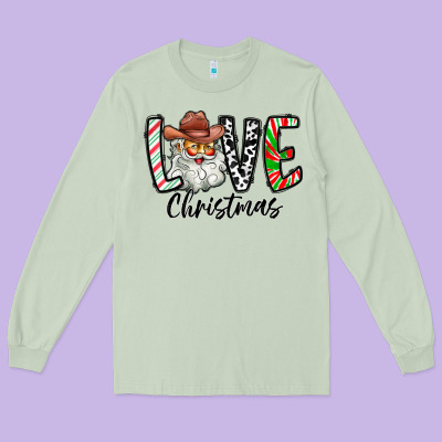 Love Christmas Santa Long Sleeve Tee Designed By Cowhidedigitalart