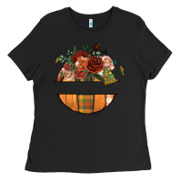 Black customize floral pumpkin Ladies Tee - BundleAndBundleShop