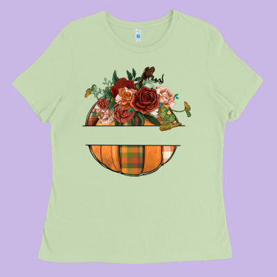 Customize Floral Pumpkin Ladies Tee Designed By Bundleandbundleshop