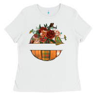 White customize floral pumpkin Ladies Tee - BundleAndBundleShop