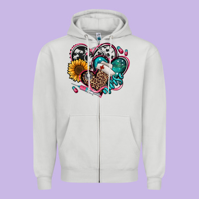 Nurse Hearts Zipper Hoodie Designed By Jasminsmagicworld