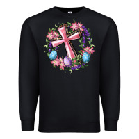 Black Cross With Floral Wreath And Easter Eggs Premium Sweatshirt - RanaPortraitStore