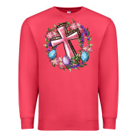 Cardinal Cross With Floral Wreath And Easter Eggs Premium Sweatshirt - RanaPortraitStore