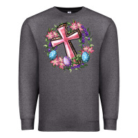 Charcoal Heather Cross With Floral Wreath And Easter Eggs Premium Sweatshirt - RanaPortraitStore