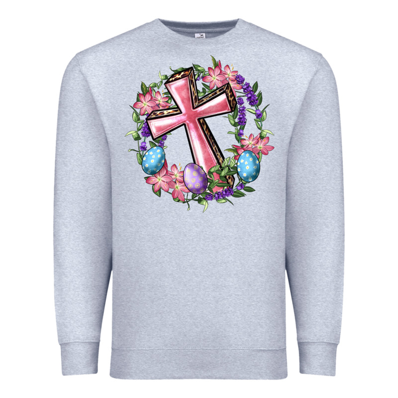 Cross With Floral Wreath And Easter Eggs Premium Sweatshirt by RanaPortraitStore | Teevron