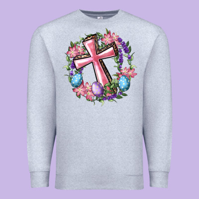 Cross With Floral Wreath And Easter Eggs Premium Sweatshirt Designed By Ranaportraitstore