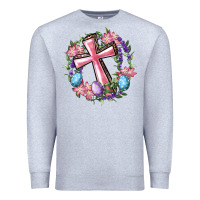 Heather Grey Cross With Floral Wreath And Easter Eggs Premium Sweatshirt - RanaPortraitStore