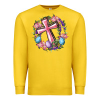 Lemon Cross With Floral Wreath And Easter Eggs Premium Sweatshirt - RanaPortraitStore