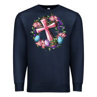 Navy Cross With Floral Wreath And Easter Eggs Premium Sweatshirt - RanaPortraitStore