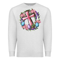 Oatmeal Heather Cross With Floral Wreath And Easter Eggs Premium Sweatshirt - RanaPortraitStore