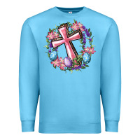 Ocean Blue Cross With Floral Wreath And Easter Eggs Premium Sweatshirt - RanaPortraitStore