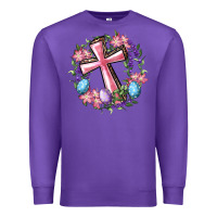 Purple Cross With Floral Wreath And Easter Eggs Premium Sweatshirt - RanaPortraitStore