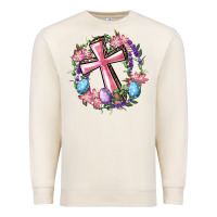 Sandshell Cross With Floral Wreath And Easter Eggs Premium Sweatshirt - RanaPortraitStore