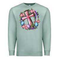 Seafoam Cross With Floral Wreath And Easter Eggs Premium Sweatshirt - RanaPortraitStore