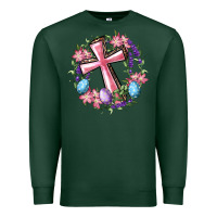 Sports Green Cross With Floral Wreath And Easter Eggs Premium Sweatshirt - RanaPortraitStore