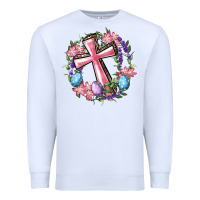 White Cross With Floral Wreath And Easter Eggs Premium Sweatshirt - RanaPortraitStore
