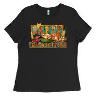 Black happy thanksgiving Ladies Tee - FaDigitalArtStudio