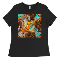 Black thanksgiving turkey seamless pattern Ladies Tee - BundleAndBundleShop